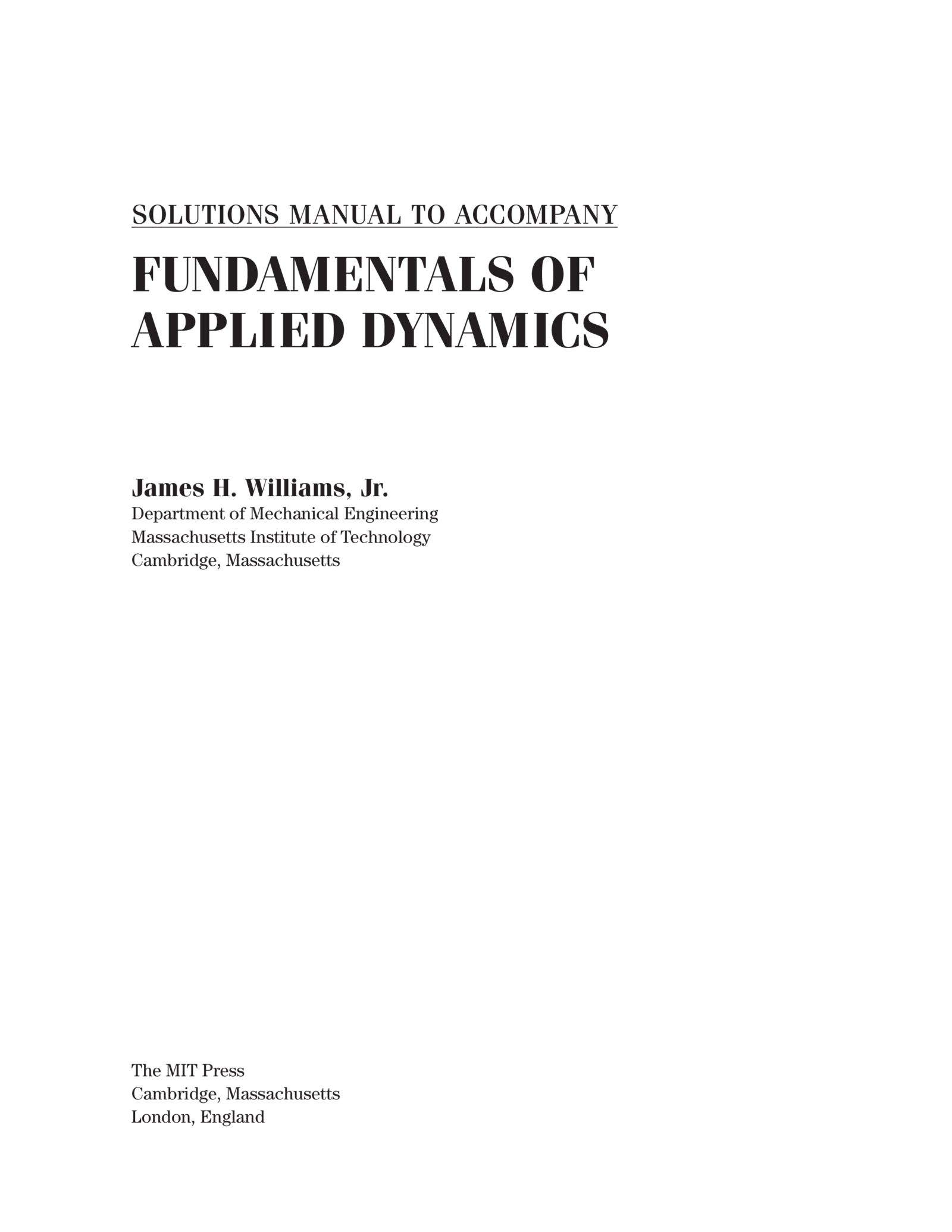 Fundamentals Of Applied Dynamics Solutions Manual